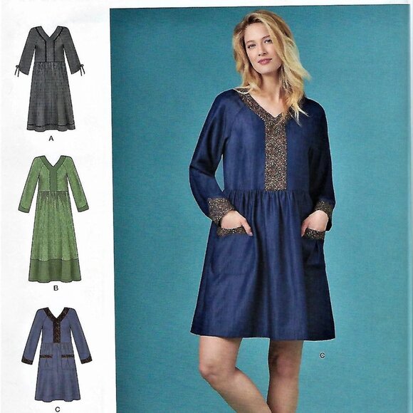 Simplicity Sewing Pattern R10247 Long Sleeve Dress w/Pockets Misses 16-24 - Picture 1 of 3
